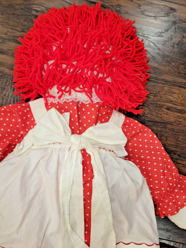 Large 36" Handmade  Raggedy Ann Doll Red Yarn Hair Red & White Dress w/ Apron - Imagen 14 de 14