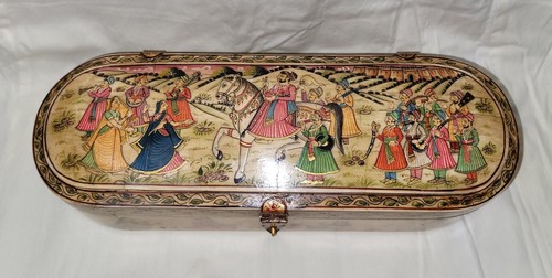 Vintage Old Collectible Camel Bone Mughal Islamic Hand Painted Pen Box Kalamdan - Picture 2 of 10