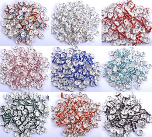 200pcs Czech Crystal Rhinestone Silver Round Spacer Beads 4mm 5mm 6mm 8mm 10mm - Afbeelding 1 van 46