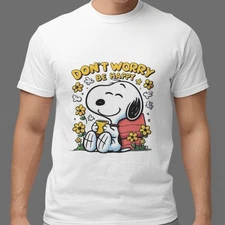 Don’t Worry Be Happy T-Shirt Cute Snoopy Relaxing Dog Cartoon Graphic Tee Unisex