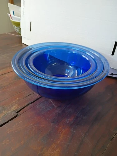 Vtg Pyrex Nesting Mixing Bowl Set of 3 Cobalt Blue Glass 1L 1.5L 2.5L