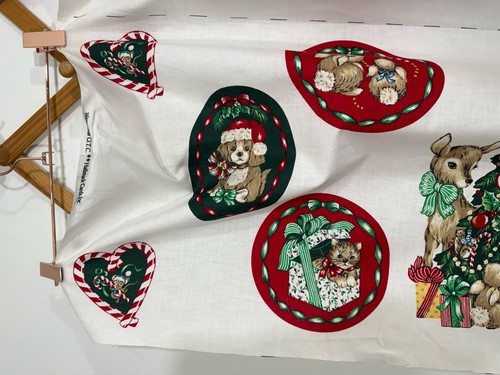 Vintage Cut Sew Panels Hallmark Christmas Forest Animals Fabric - Picture 2 of 8