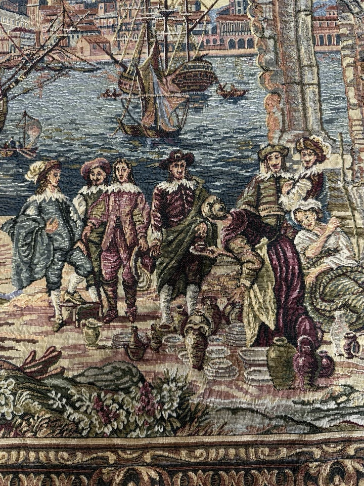 Tapiz tejido jacquard vintage puerto de Venecia 40x24 arte de pared europeo Foto 4 de 4