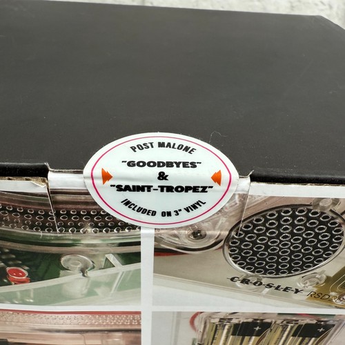 Mini tocadiscos Crosley Post Malone RSD 2020 3" discos USB batería auxiliar transparente nuevo en caja - Imagen 5 de 7