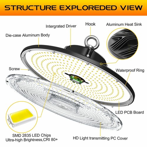 LED High Bay Light Fixture 150W 21000lm Dimmable for Gym Factory Warehouse 480V - Picture 8 of 10
