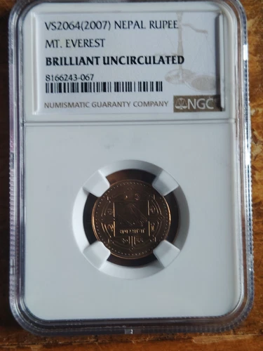Nepal Monarchy  2064 (2007) Nepa Rupee Mount Everest NGC BRILLIANT UNCIRCULATED 
