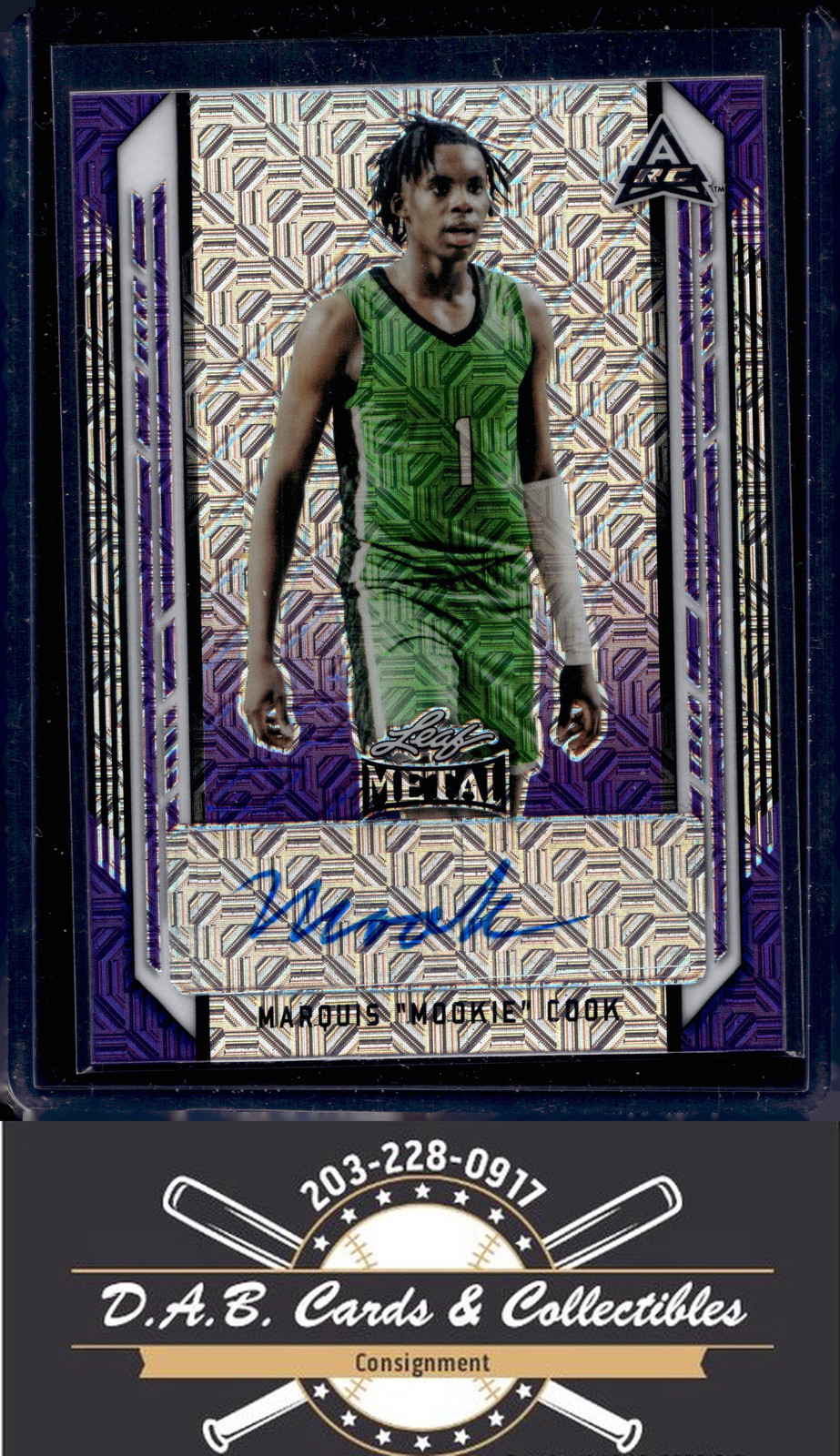 2021-22 Leaf Metal #BA-MC3 Marquis "Mookie" Cook Purple Mojo Auto #/15 Warriors