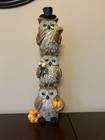 Stacked Owls Wearing Top Hat Pumpkin, Wheat, Fall, Halloween, Thanksgiving Decor