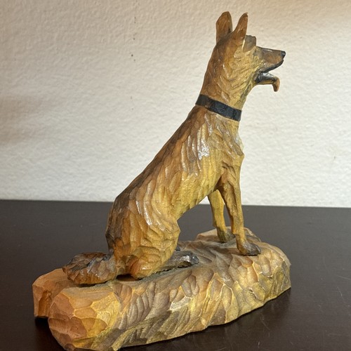Vintage German Shepherd Dog Figurine Carved Wood 6.5” x 7.25" Sitting Signed - Picture 9 of 11