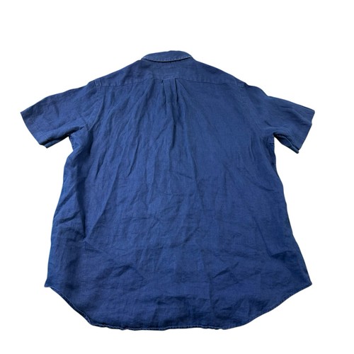 Polo Ralph Lauren Blue Red Pony Pure Linen Men’s S/S Button Front Size Large - Picture 3 of 6