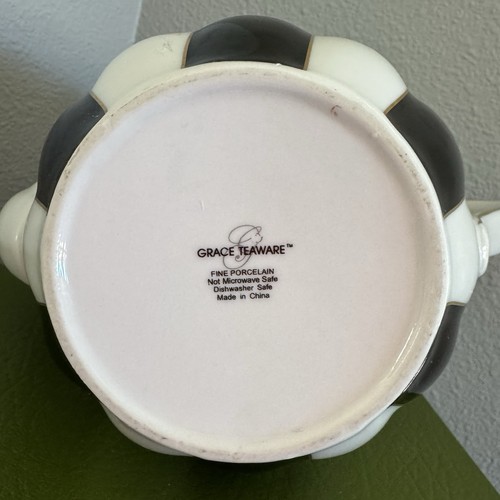 Grace Teaware schwarz und weiß Jakobsmuschel feines Porzellan Teekanne Goldrand Wohndeko - Bild 2 von 6