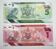 2020 Trinidad and Tobago $5 And $1 Dollars Polymer Banknote UNC