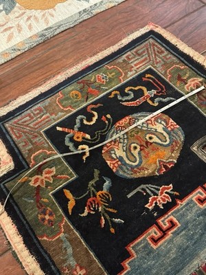 Antique Tibetan Dragon Hand-Knotted Saddle Rug,