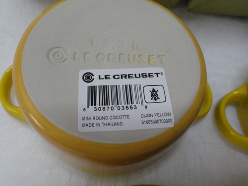 Le Creuset Stoneware Mini Petite Round Cocotte Casserole Cerise Dijon Yellow 8oz - Picture 7 of 9