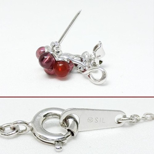 Mikimoto 18K White Gold Silver Raspberry Carnelian Garnet Pearl Necklace Elegant - Picture 3 of 9