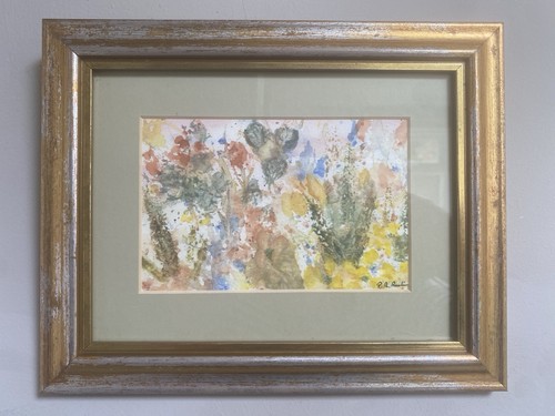 Quadro Vintage Acquerello Floreale Astratto Cornice Firmato 9,5” per 7,5” Paese - Foto 3 di 14