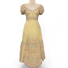 LoveShackFancy Magena Midi Dress - Pastel Yellow with Cutout Embroidery - Size 6