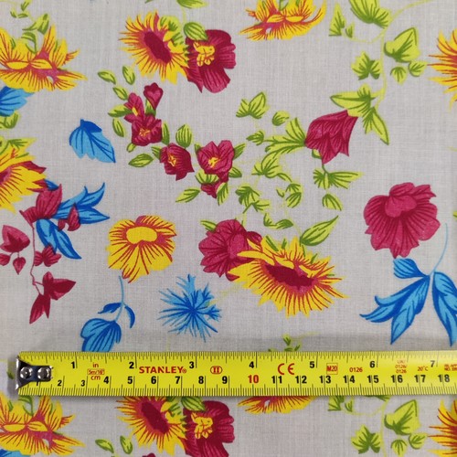Grey Floral Poly Cotton Fabric | Flower Print Polycotton Fabric Design | 45" - Picture 4 of 6