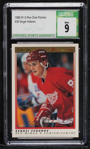 1990-91 O-Pee-Chee Premier Sergei Fedorov #30 CSG 9 Mint Rookie RC HOF - Picture 1 of 4