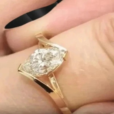 2.50 CTW Marquise Cut Moissanite Solitaire Wedding Ring 14K Yellow Gold Plated
