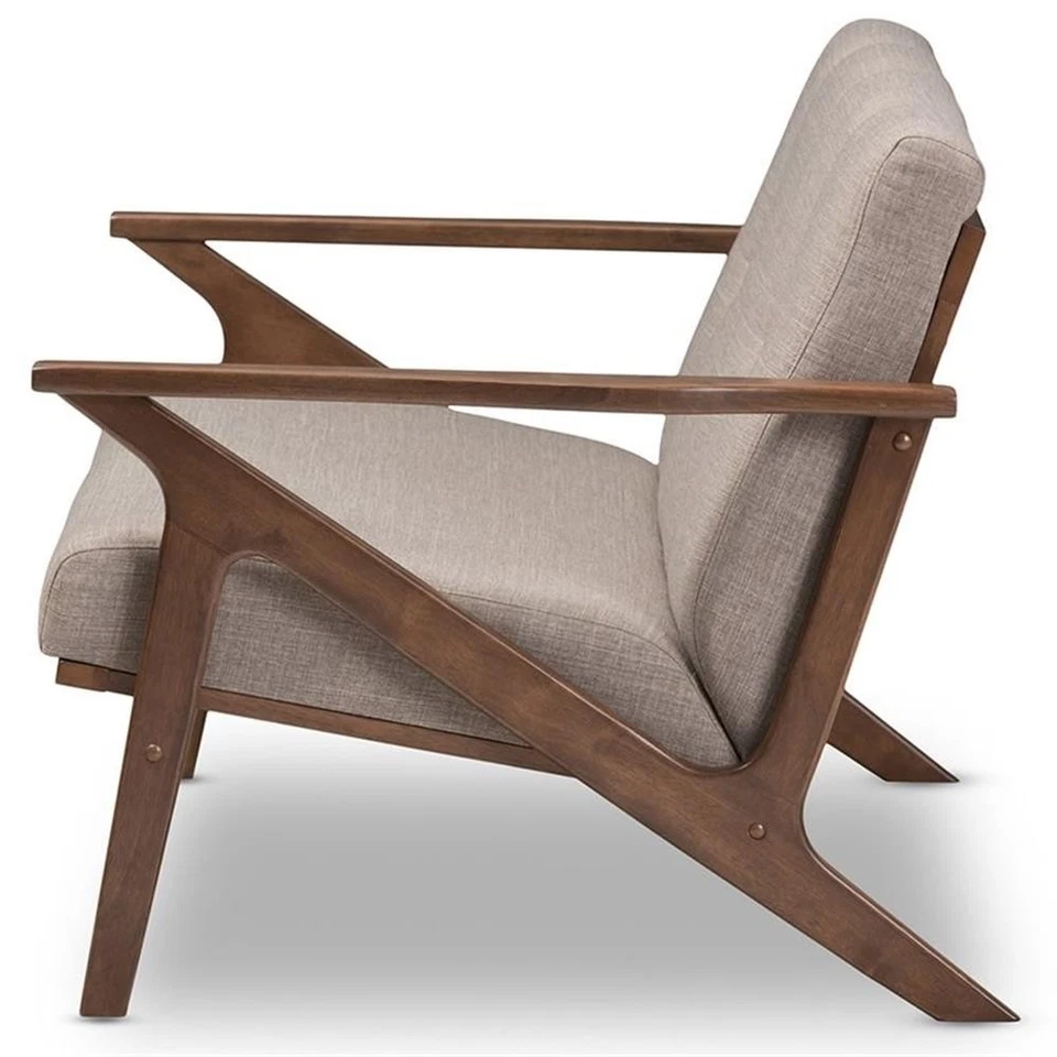 Sofá dosel acolchado Baxton Studio Bianca en gris claro y marrón nogal Foto 4 de 4