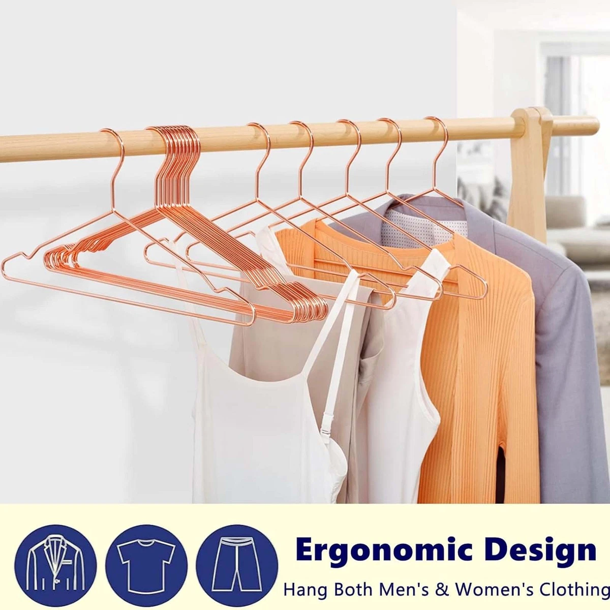 Adult Clothes Hangers Rose Gold Shiny Metal Wire Coat Suit Hangers 10/30/40PCS