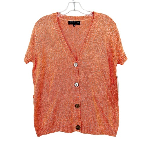 Jones New York Orange Knit Short Sleeve Cardigan Sz L - Picture 7 of 7