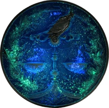 2024 Niue Zodiac Libra 5 oz Silver Antiqued Glow in the Dark UV Enamel Coin