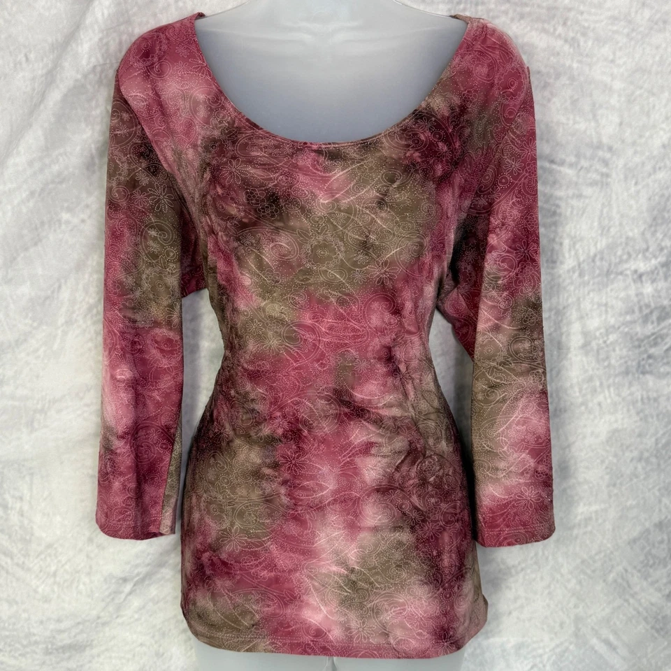 Vtg Y2k pink brown fairycore whimsigoth top sz XL metallic fairy grunge Indie - Image 2 of 4