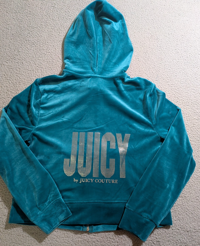 Juicy Couture Women`s Green Velour Velvet Full Zip Hoodie Track Jacket / Size L - Picture 2 of 11