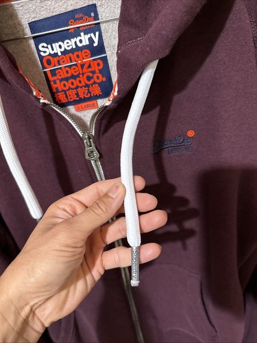 Superdry Maroon Purple THICK Drawstring LABEL In English Chinese Hoodie Size XL - Picture 4 of 12