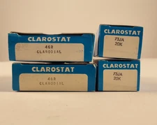 2 Clarostat Potentiometers 73JA 20K + 2 Clarostat Clarodials Dials 462 NEW