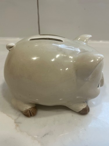 Vintage Beige Otagiri OMC Japan Piggy Bank 5" Long w/ Stopper - NICE! - Picture 4 of 10