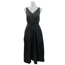 Inlife Women's Black Sleeveless V Neck Cami Tie Waist A Line Midi Dress Size M