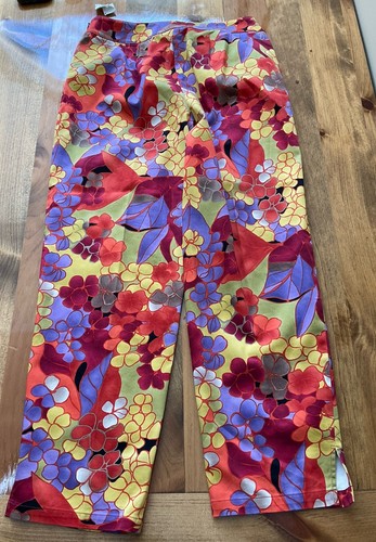 Talbots Straight Stretch Pants Sz 8 Side Zip Bright Floral Hydrangeas NEW W/TAGS - Picture 2 of 8