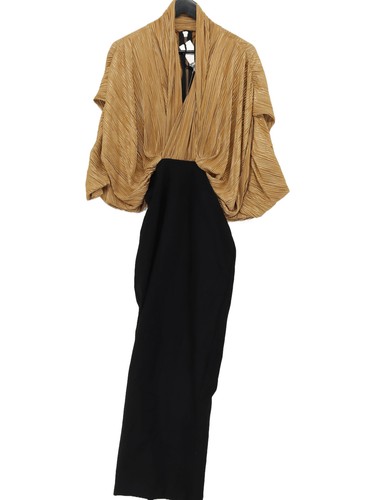 AQ/AQ Women's Maxi Dress UK 6 Gold Polyester with Nylon, Rayon, Spandex Maxi