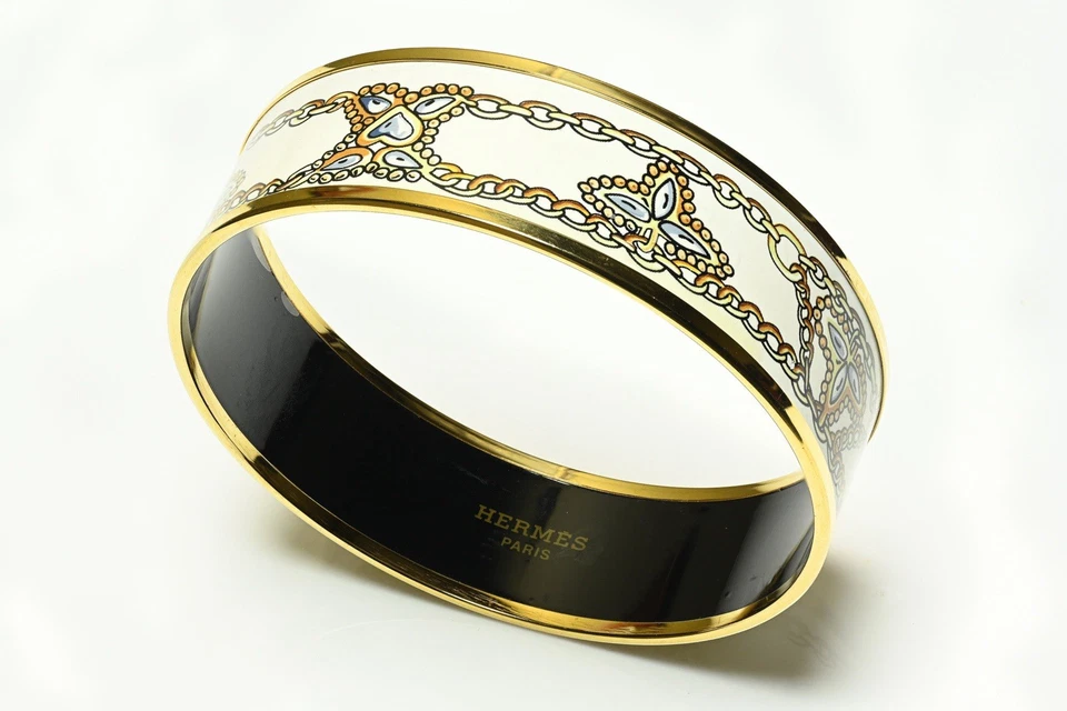 Brazalete Brazalete Hermes Paris Chapado en Oro Blanco Azul Esmalte Cadena Foto 2 de 2