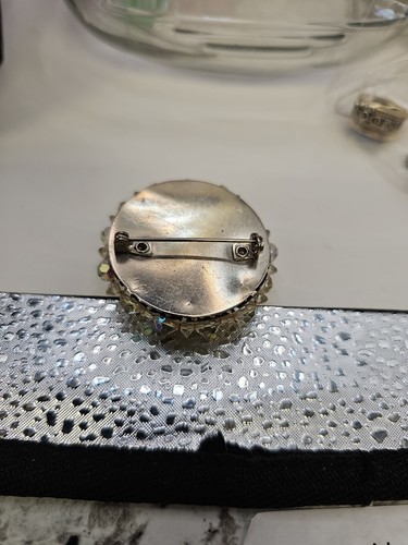 Brooch/pin A.b. Crystals Circular White Colorless Rhnestones - Picture 5 of 8