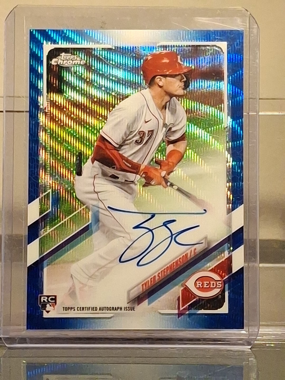 2021 Topps Chrome Tyler Stephenson Blue Wave Auto RC 018/150