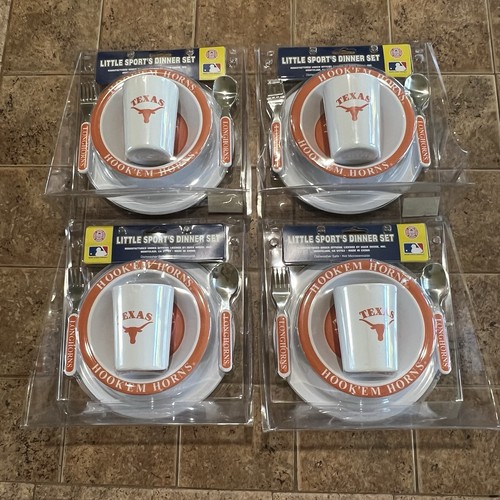 Lote de 4 Texas Longhorns UT Little Sports Juego de Cena 5 Piezas Plato Tazón Taza Nuevo - Imagen 1 de 6