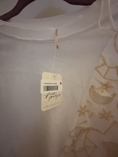 Free People Angel T-Shirt Elfenbein Größe XS ausgestellte Ärmel bestickt Bluse Top neu mit Etikett - Bild 7 von 12