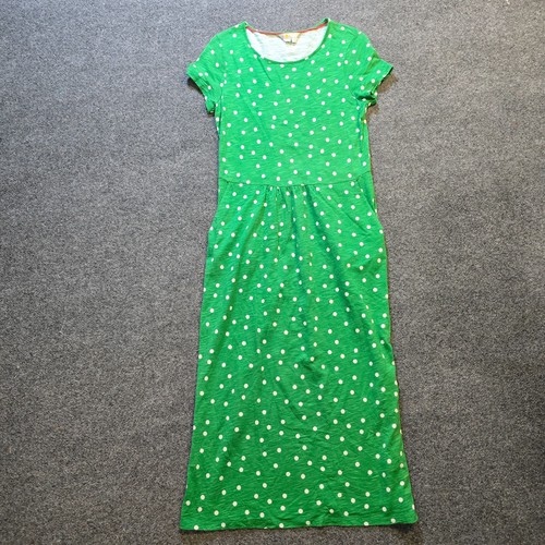 Boden Kleid Damen Größe 8 Grün Weiß Gepunktet Midi Taschen Jersey Strick Freizeit