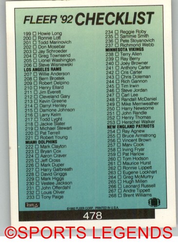 1992 Fleer NFL #401-480 - Picture 157 of 161