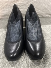 Vionic Mabrey Black Leather Round Slip On Block Orthaheel Pump Heels Shoes 7