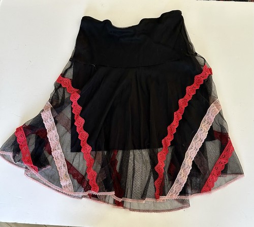 Betsy Johnson NY Black Miniskirt W/Full Lace A-line Overlay Black Red Pink Sz 8 - Picture 1 of 5