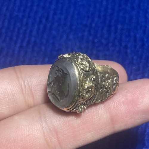 Afghanistan Vintage Alt Messing mit Naturachat Intaglio Stein Siegelring  - Bild 5 von 8