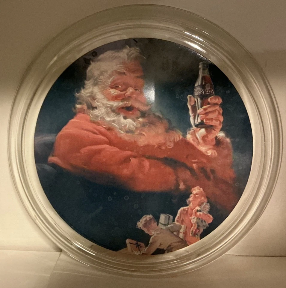 Coca Cola Glass Santa Claus Christmas Serving Platter 13" Coke Vintage 1993 - Image 3 of 4