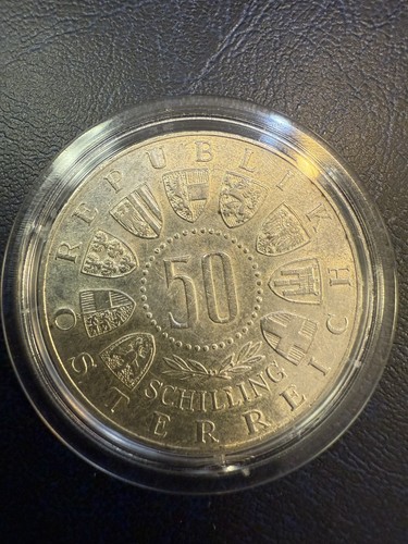 1964 AUSTRIA SILVER 50 SCHILLINGS BRILLIANT UNCIRCULATED CROWN - S93 - Picture 2 of 2