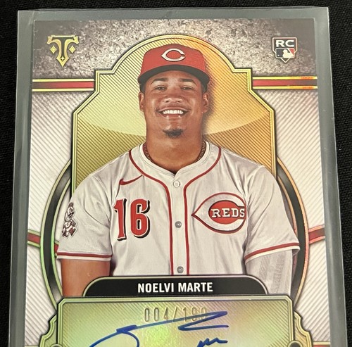 2024 Topps Triple Threads Noelvi Marte #RA-NM On-Card Rookie Auto / 199 Reds RC - Foto 4 di 7