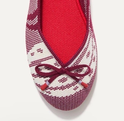 Rothy's Botánico Borgoña Talla 7.5 Espalda Rayas Pisos Rojo Blanco Ballet Mujer - Imagen 5 de 8